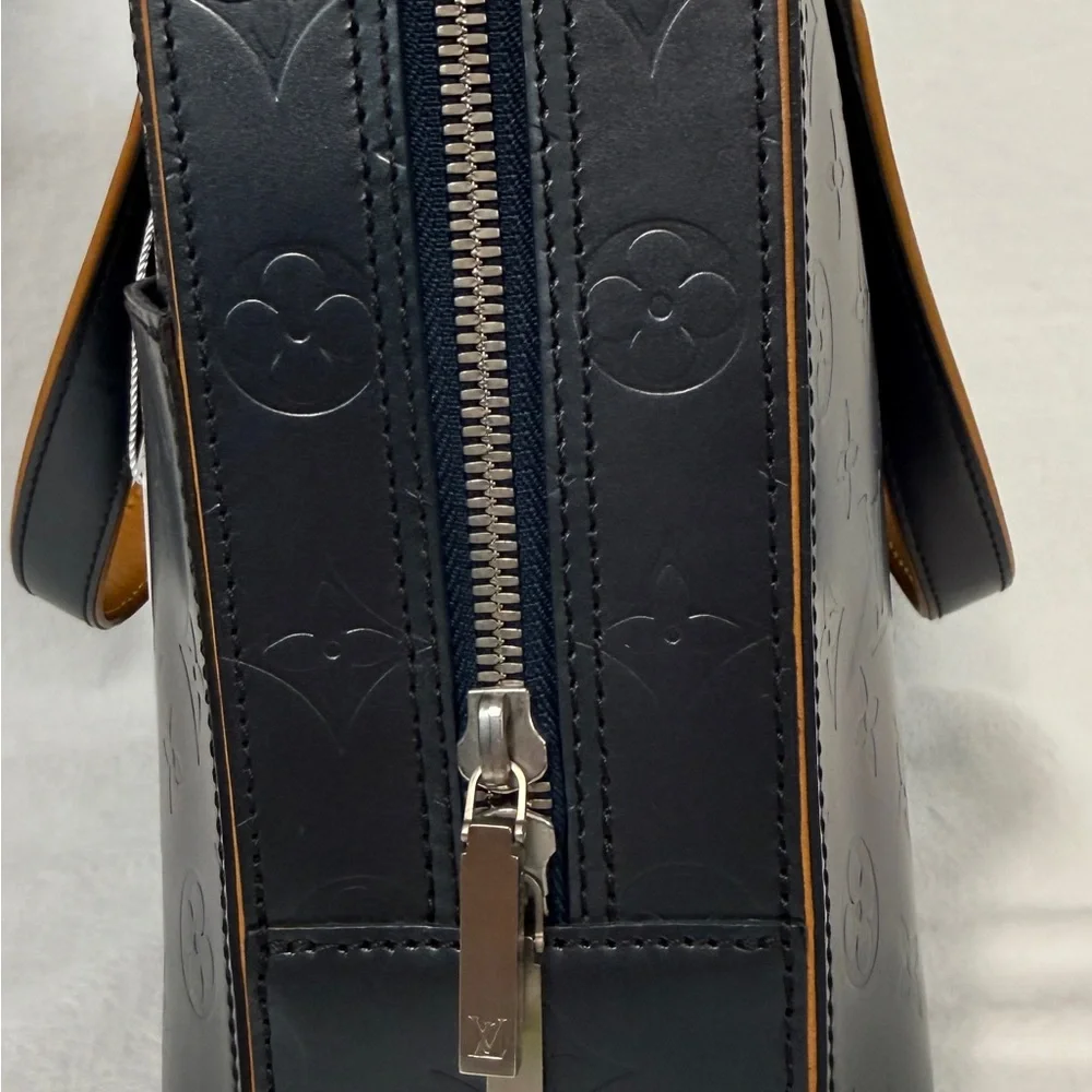 Louis Vuitton Navy Embossed Monogram Leather Briefcase